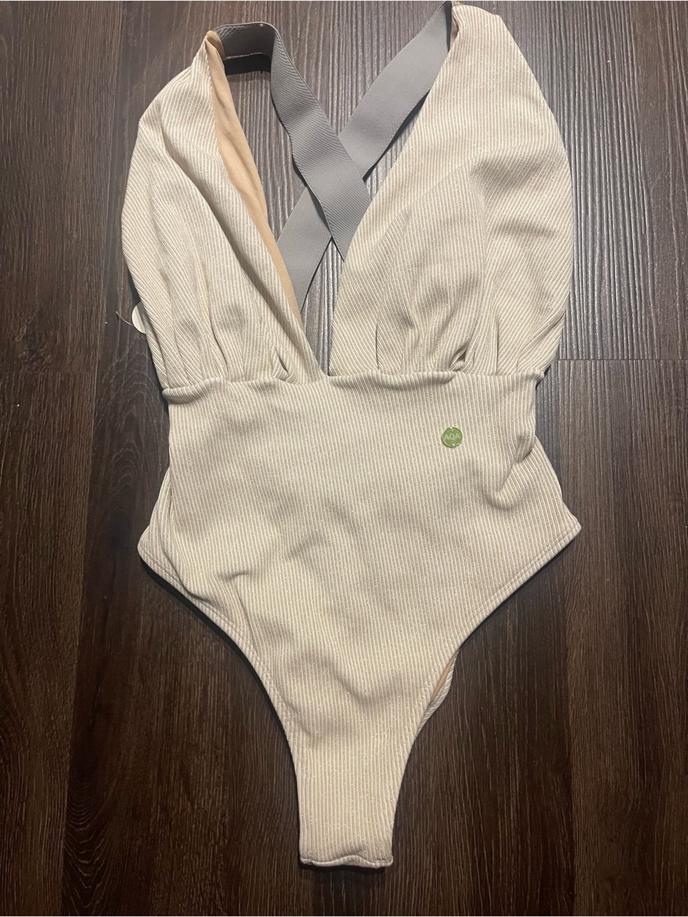 Ribbed Cream Kids One-Piece Swimsuit with Cross Back Straps